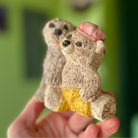 VTG Cute Rustic Shaggy Dog & Teddy Bear Cottagecore Mini Figurine Decor Accent - Picture 3 of 11